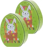 CHILDWEET 2pcs Easter Bunny Flat Egg Tin Candy Boxes Vegan Easter Egg Container Decorative Snack Holder for Easter Celebration