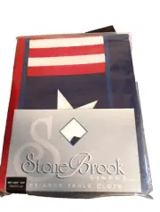 Patriotic Oval Tablecloth 60 x 84 Red White Blue Woven Stars Fabric American NWT