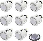 8 Pcs Original Qanba Illuminated Buttons Qanba Sanp In LED Buttons for DIY Cabinet Machine Arcade Machine 24MM/30MM (24MM, White Buttons+White LED)