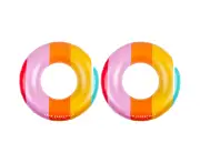 2x Swim Essentials Kids Inflatable Swim Ring Beach/Pool Floater 90cm Rainbow 6+