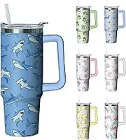 Kearscupra 30 oz Shark Tumbler with Handle and Straw, Insulated Stainless Steel Cup with Lid, Travel Coffee Mug Water Bottle, Gifts for Woman Animal Lovers