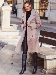 Sosandar Natural Faux Suede & Shearling Double Breasted Coat (190993) | $358