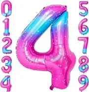40 Inch Large Starry Sky Number Balloons, Giant Jumbo Helium Foil Mylar Big Gradient Colorful Number 4 Digital Four Balloons for Birthday Party Anniversary Wedding Decorations