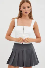 White Singlet Sleeveless Scoop Neck Bustier Hook & Eye - Size L, Women's Top