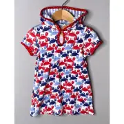 NWT MUD PIE Girls 12-18 Mo Red/White/Blue Crab Print Swim Cover Up w/Hood