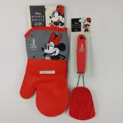 Disney Minnie Mouse Silicone Oven Mitt Red Plastic Turner Spatula Flipper Set