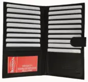 Genuine Leather Checkbook 19 Credit Card Wallet ID Holder Button Mens Women