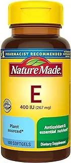 Nature Made Plant Sourced* Vitamin E 267 mg (400 IU) d-Alpha Softgels, 100 Count for Antioxidant Support (Packaging May Vary)