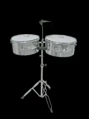 Mano Percussion MP1434 13/14 Inch Chrome Finish Latin Timbale Set with Cowbell a