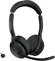 Jabra Evolve2 55 Wireless Stereo Headset - Active Noise Cancelling - UC Cert - USB C Booster - On Ear Bluetooth Headphones with Noise Canc Boom Mic + ClearVoice for Crystal Clear Calls 18hr Music Time