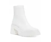 STEVE MADDEN Womens White 1-1/2" Platform Comfort Treaded Fella Square Toe Block Heel Zip-Up Leather Booties 9.5 M