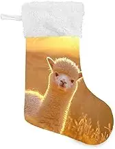 XYMZR Christmas Stocking Cute Alpaca Grassland Sunset 18” Christmas Stockings with Plush Faux Fur Cuff Decoration for Holiday Family Party, Multi-colored