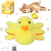 Cat Chew Toy with Duck and Grass Shape, USB Rechargeable Plush Duck Toy (Yellow)