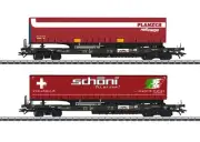 Marklin 47115 Deep Well Flat HUPAC Cars with Schoni and Planzer Trailers