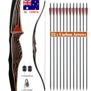 54" Traditional Bow Archery Recurve Bow Longbow & 12pcs Arrows Hunting Target