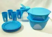 Tupperware Clear Impression 11 Piece Mixing Serving Bowls, Cups, Plates, Pitcher