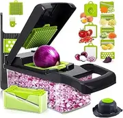 Chef Power Multi 12 in 1 Manual Mandoline Slicer - Food Chopper & Cucumber Slicer - Manual Vegetable Cutter - Food Dicer with Container Hand Guard Draining Basket (Grey)