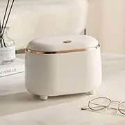 Recycle bin Plastic Creative Mini Desktop Trash can with lid Small Home Office Cleaning Trash can Button Desktop Storage Bucket Light Trash can, with 50 Trash Bags (White)