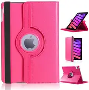 For Apple iPad Mini 7 8.3" 2024 /Mini 6 / 6th Gen Generation 2021 360 Degree Rotating Flip Leather Stand Smart Auto Sleep /Wake Case Cover (Hot Pink)