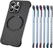 Carbon Fiber Texture Magnetic Case, Carbon Fiber Texture Frameless for Magnetic Charging Phone Case for iPhone 16/15/14/13/12/11 Pro Max Case (15 Pro Max,Black)