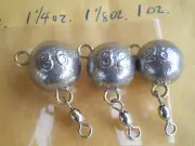 12 FLUKE EAR BALL JIGS W/#5 CRANE SWIVEL, 36,32,28 GRAMS/1-1/4,1-1/8,1 OZ. 4 EA