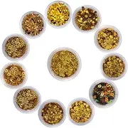HONMEET 12 Boxes Chic Set of Golden Nail Sequins Art Stickers for DIY Manicures Beautiful Decoration Supplies for Home and Salon Use Durable and Lightweight Manicure Accessories