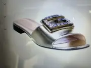 Gucci GG Madelyn’s Gold Leath Crystal Mules Heels Sandals Shoes Size 7 New $790