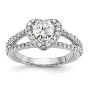 1.50ct. CZ Solid Real 14K White Gold Heart Halo Engagement Ring