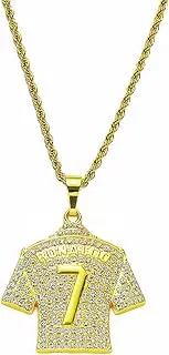 [HETIMXIA] Iced Out Chain for men CZ Soccer Football No.7 Jersey Pendant Necklace for Boy Footballer Necklace Anthletes Sports style Hip Hop Punk Iced Out Jewelry boys jewelry Cuban Link chain for men sports gifts for boys Helloween