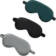 [RIAYVIL] Sleep Mask, 3 Pack Silk Eye Mask with Elastic Strap for Sleeping, Eye Sleep Shade Cover (Black/Green/Grey)