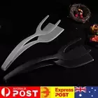 2 In 1 Egg Spatula Tongs Steak Spatula Tongs Clamp Kitchen Gadget (Black+Grey)