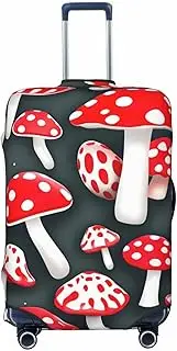 [CADREWY] Red White Mushroom Print Travel Suitcase Cover Luggage Protector with Elastic Anti Scratch for Carry On, Black, Large