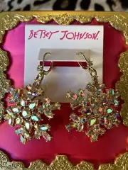 Betsey Johnson LARGE Aurora Borealis Snowflake AB Crystal Christmas Earrings $52