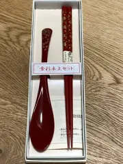 Japanese Cherry Blossoms Cutlery Set Chopsticks & Spoon Hashi Sakura Red JAPAN