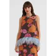 La DoubleJ La Scala Top With Feathers Jacquard Gyn Chocolate at Nordstrom, Size Large