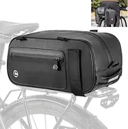 [WOTOW] Bike Rear Rack Pannier Bag, 22.5L Large Capacity Expandable Bicycle Trunk Bag with Double Sides Zipper Pockets, Water Resistant Bike Back Seat Storage Pouch Reflective for Outdoor Commuter