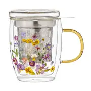 Ashdene Pressed Flowers Double Wall Glass Infuser 350ml - Robins Kitchen