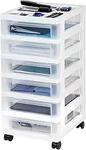 IRIS USA Craft Organizers and Storage, Rolling Cart for Classroom and Art Supplies, Drawer Top Organizer for Small Parts, 6 Drawers, White