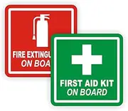 2" Fire Extinguisher/First Aid Kit on Board Vinyl Decals/Stickers/Labels Pair
