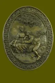 Oval Shape Huge Wall Mount Gorgeous Duo Couple Bronze Sculpture Figurine Decor