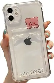 Casechics Compatible with iPhone Case,Cute Kawaii Cartoon Bunny Bear Clear Credit Card Slot Holder Wallet Transparent Corner Protection Soft Shockproof Cover Phone Case (Bear,iPhone Xr)