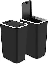 mzxoo 2 Pack Slim Space-Saving Trash Can with Press Top Lid, 15L 4 Gallon Durable Plastic Garbage Bin for Kitchen, Bathroom, RV, Office, Small Container Wastebasket for Narrow Spaces (2 Pcs Black)