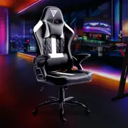 Advwin Gaming Chair Height Adjustable Ergonomic Recliner Racing Office Chair Black+White