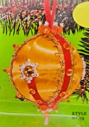 Fibre-Craft RED SATIN Ribbon Ball Sequin Bead Vintage Christmas Ornament Kit NOS