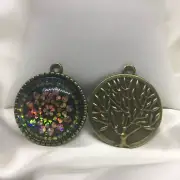 Kaleidoscope~ Tree Of Life Glass Cabochons 1" Bronze Bezel Pendant New 1483