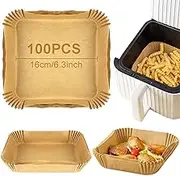 AcbbMNS 100Pcs Air Fryer Disposable Paper Liner, 6.3x6.3x1.8 inches Square Air Fryer Liner Square Parchment Paper, Air Fryer Baking Paper Water-Proof, Oil-Proof, Non-Stick