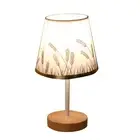 Small Table Lamp USB Bedside Nightstand Lamp Fabric Wooden Table Lamp For Bed A