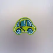 Cute Green Car Patch — Iron On Badge Embroidered Motif — Auto Blue Fun