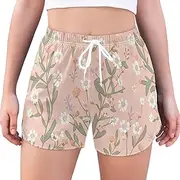 [GuoChe] Shorts High Waisted Pink Floral Plant Small Fresh High Waisted Running Shorts Comfy Yoga Running Shorts for Swim