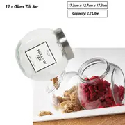 12 x 2.2L Glass Tilt Glass Jar W/ Lid Cookie Canister Airtight Storage Container